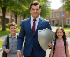 a man, woman and two children sitting on the grass